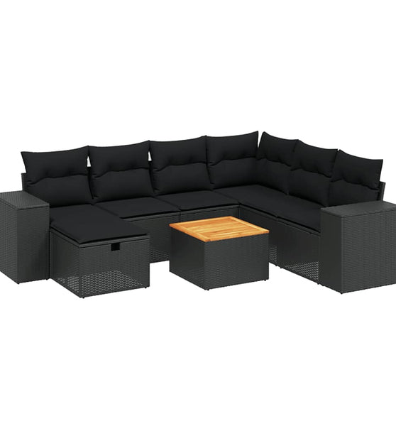 8-tlg. Garten-Sofagarnitur mit Kissen Schwarz Poly Rattan