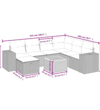 8-tlg. Garten-Sofagarnitur mit Kissen Schwarz Poly Rattan