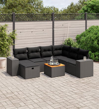 8-tlg. Garten-Sofagarnitur mit Kissen Schwarz Poly Rattan