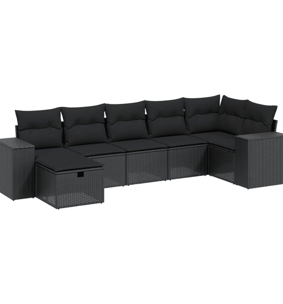 8-tlg. Garten-Sofagarnitur mit Kissen Schwarz Poly Rattan