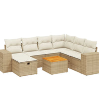 8-tlg. Garten-Sofagarnitur mit Kissen Beige Poly Rattan