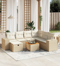 8-tlg. Garten-Sofagarnitur mit Kissen Beige Poly Rattan