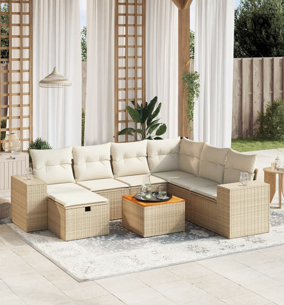 8-tlg. Garten-Sofagarnitur mit Kissen Beige Poly Rattan