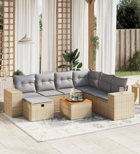 8-tlg. Garten-Sofagarnitur mit Kissen Beige Poly Rattan