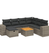 8-tlg. Garten-Sofagarnitur mit Kissen Grau Poly Rattan