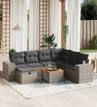 8-tlg. Garten-Sofagarnitur mit Kissen Grau Poly Rattan
