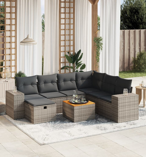 8-tlg. Garten-Sofagarnitur mit Kissen Grau Poly Rattan