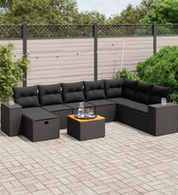 9-tlg. Garten-Sofagarnitur mit Kissen Schwarz Poly Rattan