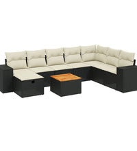 9-tlg. Garten-Sofagarnitur mit Kissen Schwarz Poly Rattan