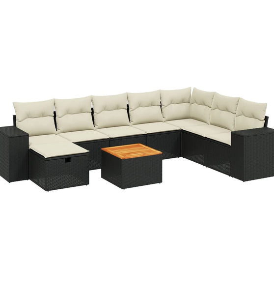 9-tlg. Garten-Sofagarnitur mit Kissen Schwarz Poly Rattan