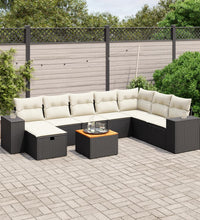 9-tlg. Garten-Sofagarnitur mit Kissen Schwarz Poly Rattan