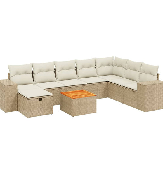 9-tlg. Garten-Sofagarnitur mit Kissen Beige Poly Rattan