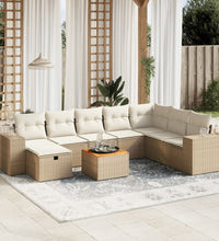 9-tlg. Garten-Sofagarnitur mit Kissen Beige Poly Rattan