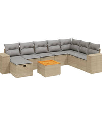 9-tlg. Garten-Sofagarnitur mit Kissen Beige Poly Rattan