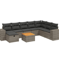 9-tlg. Garten-Sofagarnitur mit Kissen Grau Poly Rattan