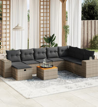 9-tlg. Garten-Sofagarnitur mit Kissen Grau Poly Rattan