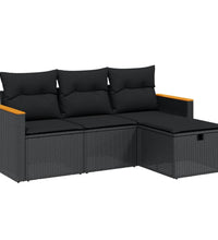 4-tlg. Garten-Sofagarnitur mit Kissen Schwarz Poly Rattan