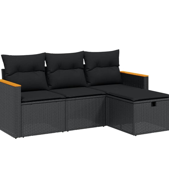 4-tlg. Garten-Sofagarnitur mit Kissen Schwarz Poly Rattan