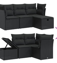 4-tlg. Garten-Sofagarnitur mit Kissen Schwarz Poly Rattan