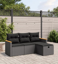 4-tlg. Garten-Sofagarnitur mit Kissen Schwarz Poly Rattan