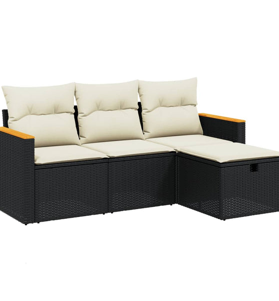 4-tlg. Garten-Sofagarnitur mit Kissen Schwarz Poly Rattan