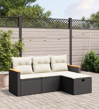 4-tlg. Garten-Sofagarnitur mit Kissen Schwarz Poly Rattan