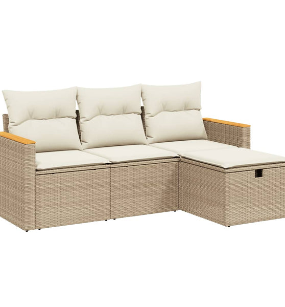 4-tlg. Garten-Sofagarnitur mit Kissen Beige Poly Rattan