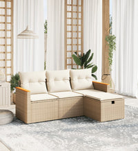 4-tlg. Garten-Sofagarnitur mit Kissen Beige Poly Rattan