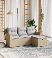 4-tlg. Garten-Sofagarnitur mit Kissen Beigemischung Poly Rattan