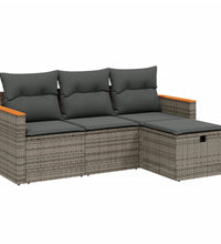 4-tlg. Garten-Sofagarnitur mit Kissen Grau Poly Rattan