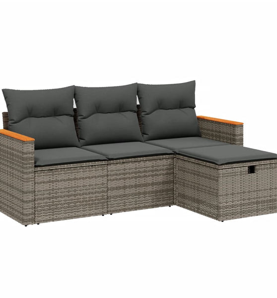 4-tlg. Garten-Sofagarnitur mit Kissen Grau Poly Rattan