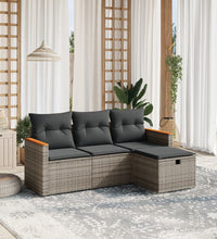 4-tlg. Garten-Sofagarnitur mit Kissen Grau Poly Rattan
