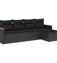 5-tlg. Garten-Sofagarnitur mit Kissen Schwarz Poly Rattan