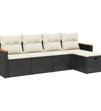 5-tlg. Garten-Sofagarnitur mit Kissen Schwarz Poly Rattan