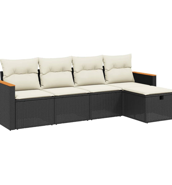 5-tlg. Garten-Sofagarnitur mit Kissen Schwarz Poly Rattan