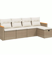 5-tlg. Garten-Sofagarnitur mit Kissen Beige Poly Rattan