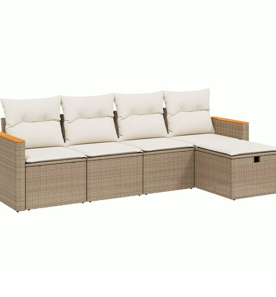 5-tlg. Garten-Sofagarnitur mit Kissen Beige Poly Rattan