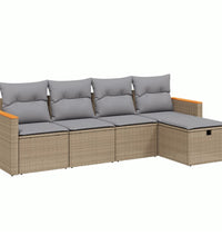 5-tlg. Garten-Sofagarnitur mit Kissen Beige Poly Rattan