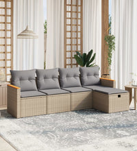 5-tlg. Garten-Sofagarnitur mit Kissen Beige Poly Rattan