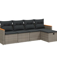5-tlg. Garten-Sofagarnitur mit Kissen Grau Poly Rattan