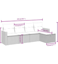 5-tlg. Garten-Sofagarnitur mit Kissen Grau Poly Rattan