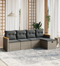 5-tlg. Garten-Sofagarnitur mit Kissen Grau Poly Rattan