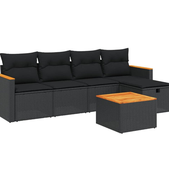 6-tlg. Garten-Sofagarnitur mit Kissen Schwarz Poly Rattan