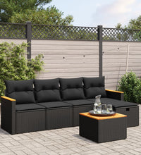 6-tlg. Garten-Sofagarnitur mit Kissen Schwarz Poly Rattan