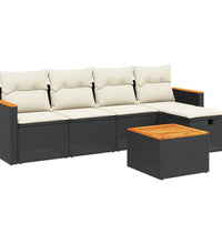 6-tlg. Garten-Sofagarnitur mit Kissen Schwarz Poly Rattan