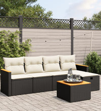 6-tlg. Garten-Sofagarnitur mit Kissen Schwarz Poly Rattan