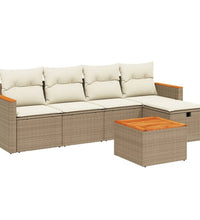 6-tlg. Garten-Sofagarnitur mit Kissen Beige Poly Rattan