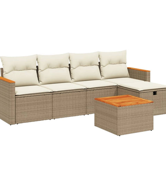 6-tlg. Garten-Sofagarnitur mit Kissen Beige Poly Rattan