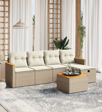 6-tlg. Garten-Sofagarnitur mit Kissen Beige Poly Rattan