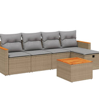 6-tlg. Garten-Sofagarnitur mit Kissen Beige Poly Rattan